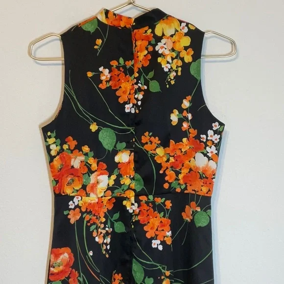 Tori Richard for Liberty House Black Maxi Dress with Orange Floral Design - Picture 3 of 8